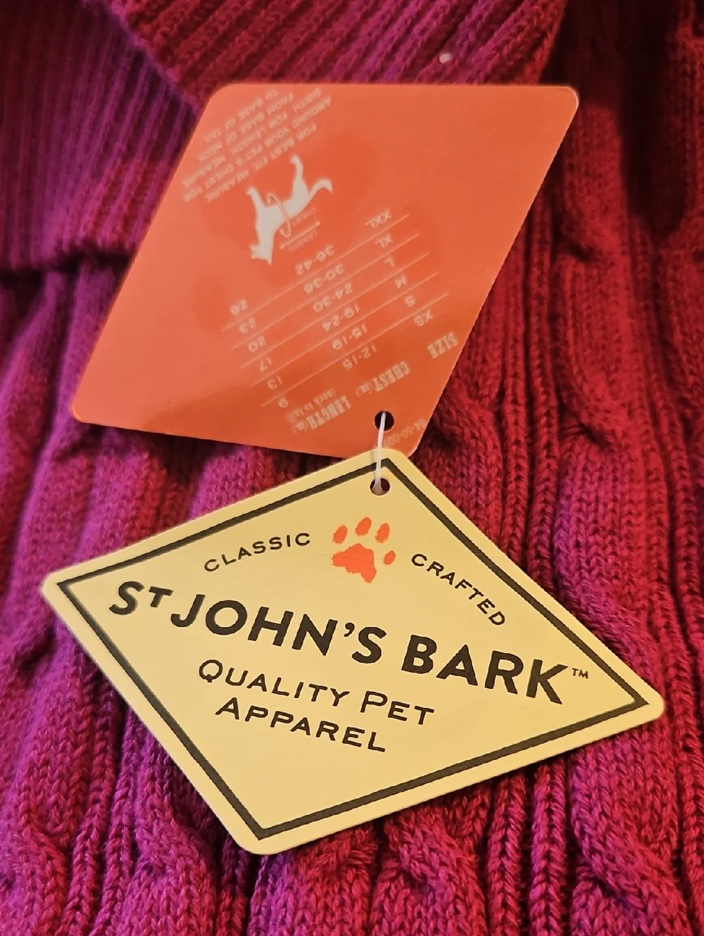 FREE* St. John’s Bark adorable Cable Knit cotton Dog sweater Hot Fuchsia  Sz.L